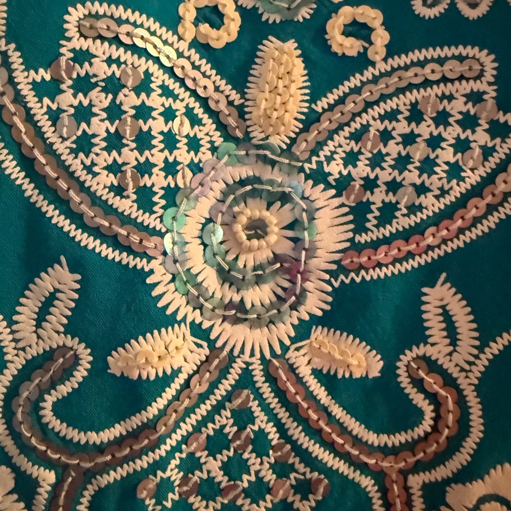Blue and White Sequin Embellished Blouse